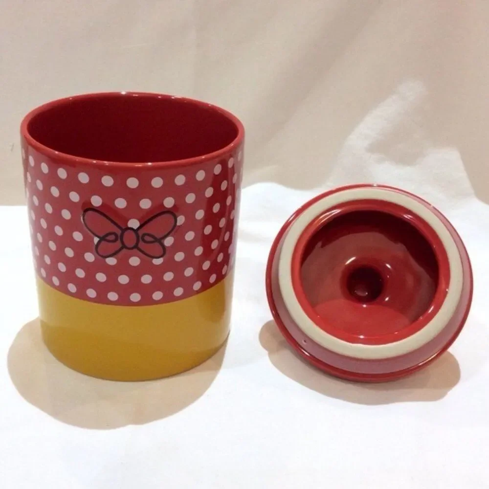 Disney Minnie Mouse Ceramic Cannister NWT Disney Parks Red Polka Dots